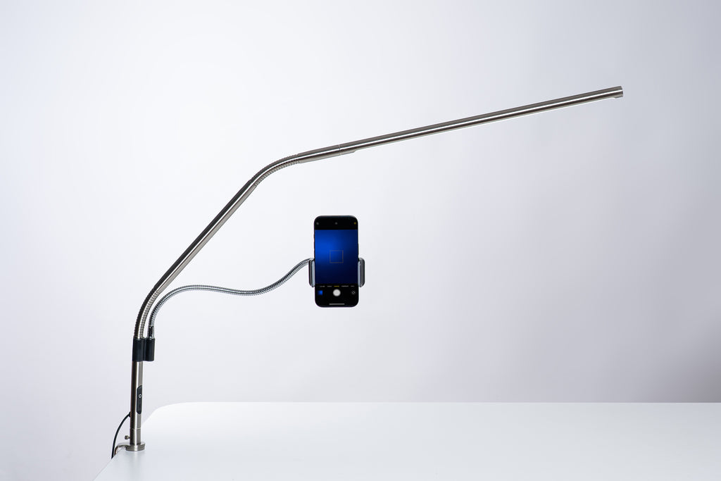 Slimline 4 Table (Brushed Steel) & Phone Holder Bundle