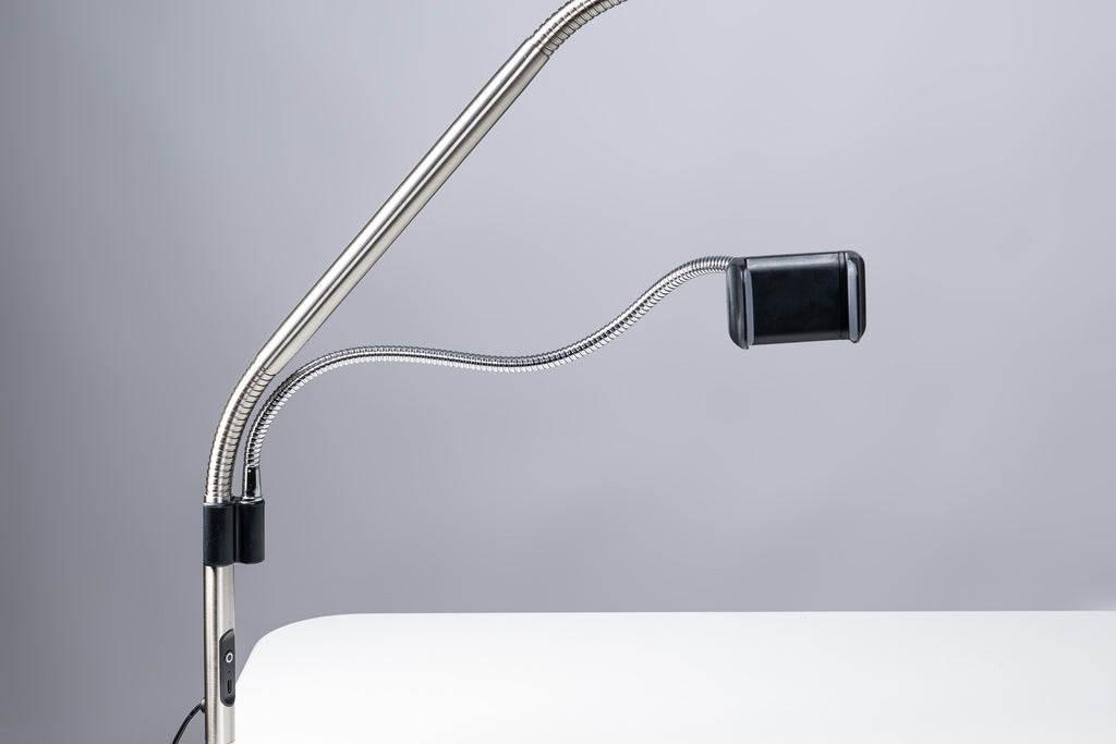 Slimline 4 Table (Brushed Steel) & Phone Holder Bundle