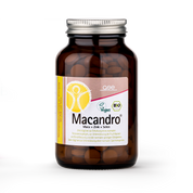 Eine Flasche Macandro® (Bio) von gse.organic.supplements wird vor einer Beauty Kollagen Boost-Box präsentiert. Beide bioveganen Produkte fördern die Gesundheit von Haut, Haaren und Nägeln und betonen ihre natürlichen und veganen Eigenschaften.